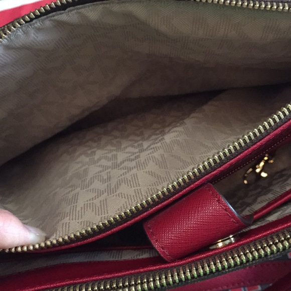 Michael Kors Savannah Signature Small Satchel with Matching Wallet Brown and Red - Picture 5 of 11